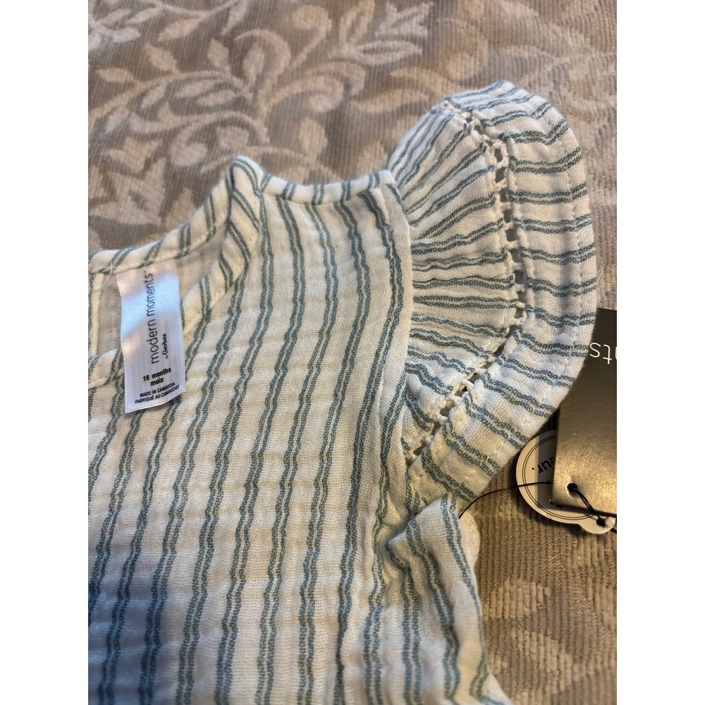 Modern Moments by Gerber Baby Girl Blue Striped Cotton Flutter Dress 18M (B1) - Picture 3 of 10